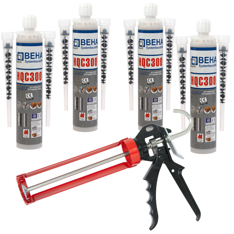 4 x Premium Verbundmörtel + 8 Mischdüsen + Auspresspistole Ankerkleber Injektionsmörtel